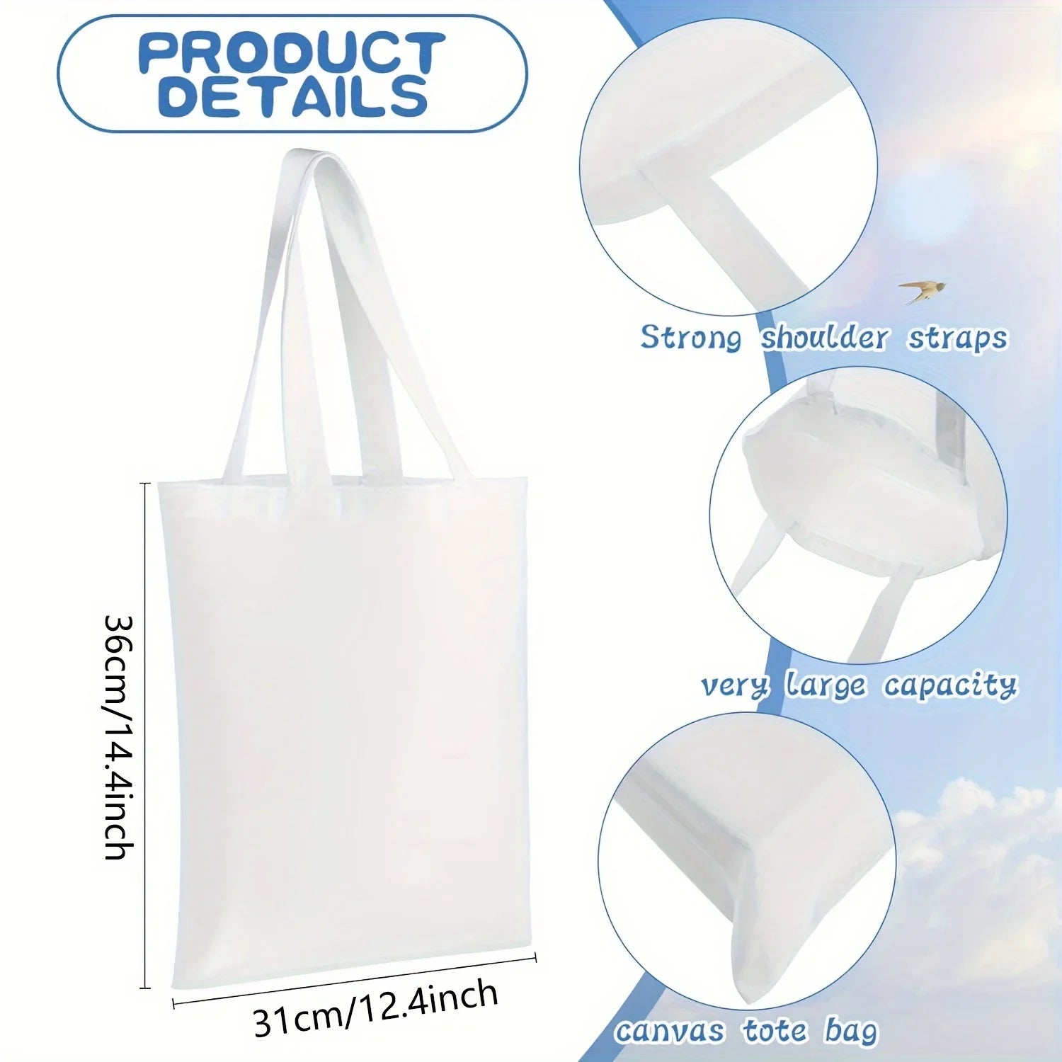 6 Pack Blank DIY Tote Bags-Washable, Reusable Grocery Bags for Heat Transfer/Sublimation Projects, Ideal for Shopping & Errands - Earthly Boutique